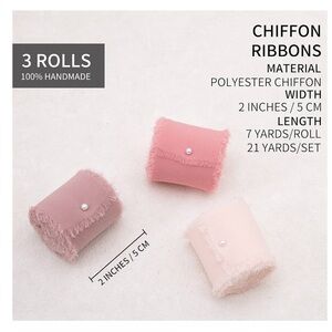 DORIS HOME 3 Rolls 2x7Yd Fringe Chiffon Ribbon Handmade Pink & Dusty Rose Ribbon